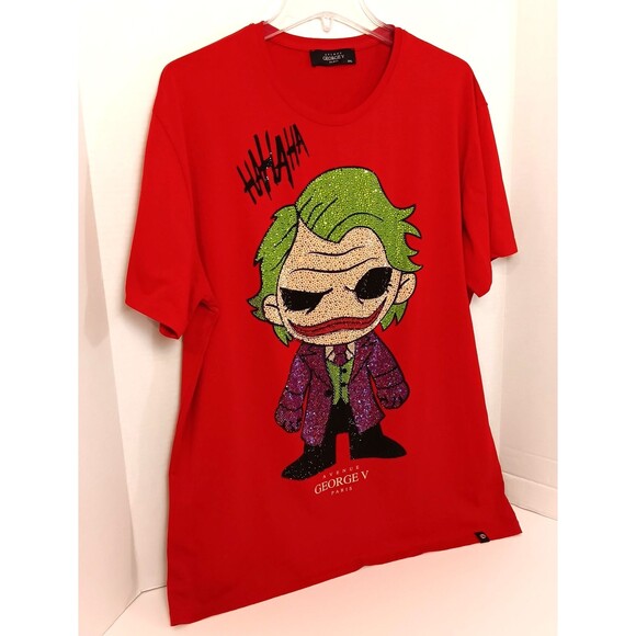 Avenue George V Paris T Shirt Mn 3XL Red Joker Jeweled Rhinestone Luxury Street - Picture 3 of 12